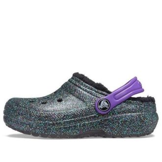 Crocs (GS) klassiska fodrade träskor ”Black Purple Sparkles” 205937-9BD