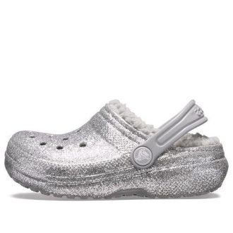 Crocs (GS) Klassiska glitterfodrade träskor ”Silvergrå” 205937-00N