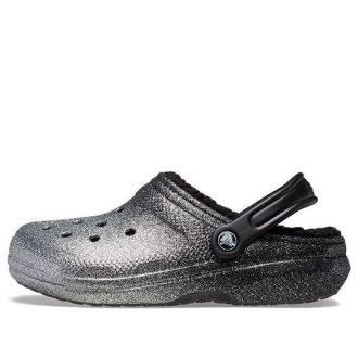 Crocs klassiska glitterfodrade träskor ”Black Silver” 205842-067