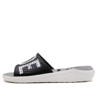 Crocs LiteRide LOGO Unisex svarta tofflor ”Black White” 205562-066