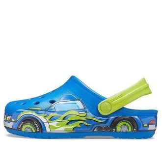 Crocs (PS) Roligt mönster, platt klack, sportblå sandaler 207074-4JL Crocs (PS) Roligt mönster, platt klack, sportblå sandaler 207074-4JL